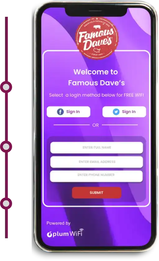 famous daves plum wifi personal branding login screen mobile